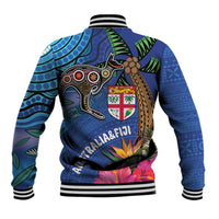 Fiji and Australia Together Baseball Jacket Aboriginal Kangaroo and Tapa Tribal Hibiscus LT03 - Polynesian Pride