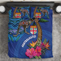 Fiji and Australia Together Bedding Set Aboriginal Kangaroo and Tapa Tribal Hibiscus LT03 Blue - Polynesian Pride