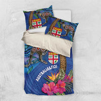 Fiji and Australia Together Bedding Set Aboriginal Kangaroo and Tapa Tribal Hibiscus LT03 US Twin 172cm x 218cm Blue - Polynesian Pride