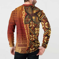Samoan Pacific Tribal Flower Geometric Art Tattoos Button Sweatshirt Siapo Pattern Flame Sunset - Polynesian Pride