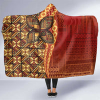 Samoan Pacific Tribal Flower Geometric Art Tattoos Hooded Blanket Siapo Pattern Flame Sunset LT03 One Size Red - Polynesian Pride