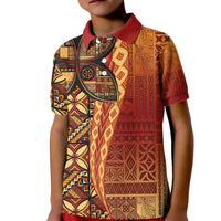 Samoan Pacific Tribal Flower Geometric Art Tattoos Kid Polo Shirt Siapo Pattern Flame Sunset LT03 Kid Red - Polynesian Pride