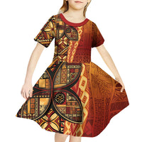Samoan Pacific Tribal Flower Geometric Art Tattoos Kid Short Sleeve Dress Siapo Pattern Flame Sunset LT03 - Polynesian Pride