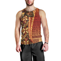 Samoan Pacific Tribal Flower Geometric Art Tattoos Men Tank Top Siapo Pattern Flame Sunset - Polynesian Pride