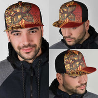 Samoan Pacific Tribal Flower Geometric Art Tattoos Mesh Trucker Cap Siapo Pattern Flame Sunset - Polynesian Pride