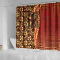 Samoan Pacific Tribal Flower Geometric Art Tattoos Shower Curtain Siapo Pattern Flame Sunset - Polynesian Pride