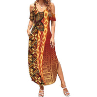 Samoan Pacific Tribal Flower Geometric Art Tattoos Summer Maxi Dress Siapo Pattern Flame Sunset - Polynesian Pride