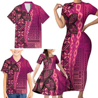 Samoan Pacific Tribal Flower Geometric Art Tattoos Family Matching Short Sleeve Bodycon Dress and Hawaiian Shirt Siapo Pattern Romantic Rose - Polynesian Pride
