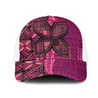 Samoan Pacific Tribal Flower Geometric Art Tattoos Mesh Trucker Cap Siapo Pattern Romantic Rose LT03 One Size White Pink - Polynesian Pride