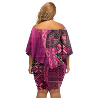 Samoan Pacific Tribal Flower Geometric Art Tattoos Off Shoulder Short Dress Siapo Pattern Romantic Rose - Polynesian Pride