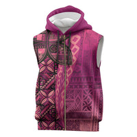 Samoan Pacific Tribal Flower Geometric Art Tattoos Sleeveless Zip Hoodie Siapo Pattern Romantic Rose LT03 Pink - Polynesian Pride