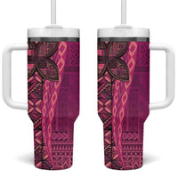 Samoan Pacific Tribal Flower Geometric Art Tattoos Tumbler With Handle Siapo Pattern Romantic Rose - Polynesian Pride