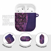 Samoan Pacific Tribal Flower Geometric Art Tattoos AirPods Case Siapo Pattern Purple Haze - Polynesian Pride
