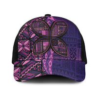 Samoan Pacific Tribal Flower Geometric Art Tattoos Baseball Net Cap Siapo Pattern Purple Haze LT03 One Size Black Purple - Polynesian Pride