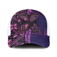 Samoan Pacific Tribal Flower Geometric Art Tattoos Baseball Net Cap Siapo Pattern Purple Haze LT03 One Size White Purple - Polynesian Pride