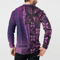 Samoan Pacific Tribal Flower Geometric Art Tattoos Button Sweatshirt Siapo Pattern Purple Haze - Polynesian Pride