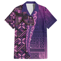 Samoan Pacific Tribal Flower Geometric Art Tattoos Family Matching Off The Shoulder Long Sleeve Dress and Hawaiian Shirt Siapo Pattern Purple Haze - Polynesian Pride