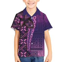 Samoan Pacific Tribal Flower Geometric Art Tattoos Family Matching Off Shoulder Maxi Dress and Hawaiian Shirt Siapo Pattern Purple Haze - Polynesian Pride