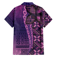 Samoan Pacific Tribal Flower Geometric Art Tattoos Family Matching Off Shoulder Short Dress and Hawaiian Shirt Siapo Pattern Purple Haze - Polynesian Pride