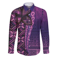 Samoan Pacific Tribal Flower Geometric Art Tattoos Family Matching Off Shoulder Short Dress and Hawaiian Shirt Siapo Pattern Purple Haze - Polynesian Pride