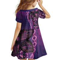 Samoan Pacific Tribal Flower Geometric Art Tattoos Kid Short Sleeve Dress Siapo Pattern Purple Haze LT03 - Polynesian Pride