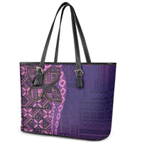 Samoan Pacific Tribal Flower Geometric Art Tattoos Leather Tote Bag Siapo Pattern Purple Haze - Polynesian Pride