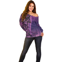 Samoan Pacific Tribal Flower Geometric Art Tattoos Off Shoulder Sweater Siapo Pattern Purple Haze - Polynesian Pride
