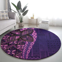 Samoan Pacific Tribal Flower Geometric Art Tattoos Round Carpet Siapo Pattern Purple Haze - Polynesian Pride