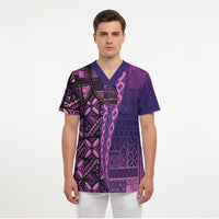 Samoan Pacific Tribal Flower Geometric Art Tattoos Scrub Top Siapo Pattern Purple Haze - Polynesian Pride