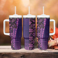 Samoan Pacific Tribal Flower Geometric Art Tattoos Tumbler With Handle Siapo Pattern Purple Haze - Polynesian Pride