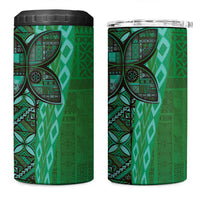 Samoan Pacific Tribal Flower Geometric Art Tattoos 4 in 1 Can Cooler Tumbler Siapo Pattern Emerald Glow LT03 One Size: 16 oz Green - Polynesian Pride