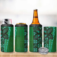 Samoan Pacific Tribal Flower Geometric Art Tattoos 4 in 1 Can Cooler Tumbler Siapo Pattern Emerald Glow LT03 - Polynesian Pride