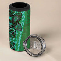 Samoan Pacific Tribal Flower Geometric Art Tattoos 4 in 1 Can Cooler Tumbler Siapo Pattern Emerald Glow LT03 - Polynesian Pride