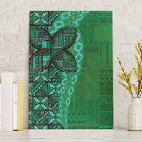 Samoan Pacific Tribal Flower Geometric Art Tattoos Canvas Wall Art Siapo Pattern Emerald Glow - Polynesian Pride