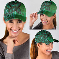 Samoan Pacific Tribal Flower Geometric Art Tattoos Classic Cap Siapo Pattern Emerald Glow LT03 - Polynesian Pride