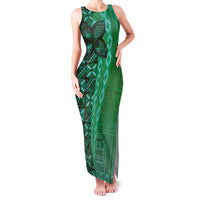 Samoan Pacific Tribal Flower Geometric Art Tattoos Family Matching Tank Maxi Dress and Hawaiian Shirt Siapo Pattern Emerald Glow - Polynesian Pride
