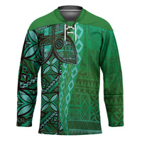 Samoan Pacific Tribal Flower Geometric Art Tattoos Hockey Jersey Siapo Pattern Emerald Glow LT03 Unisex Green - Polynesian Pride