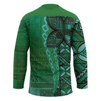 Samoan Pacific Tribal Flower Geometric Art Tattoos Hockey Jersey Siapo Pattern Emerald Glow LT03 - Polynesian Pride