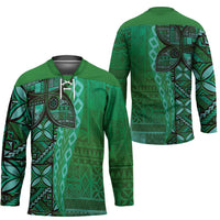Samoan Pacific Tribal Flower Geometric Art Tattoos Hockey Jersey Siapo Pattern Emerald Glow LT03 - Polynesian Pride
