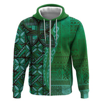 Samoan Pacific Tribal Flower Geometric Art Tattoos Hoodie Siapo Pattern Emerald Glow - Polynesian Pride