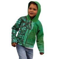 Samoan Pacific Tribal Flower Geometric Art Tattoos Kid Hoodie Siapo Pattern Emerald Glow LT03 - Polynesian Pride