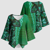 Samoan Pacific Tribal Flower Geometric Art Tattoos Kimono Sleeve Blouse Siapo Pattern Emerald Glow - Polynesian Pride