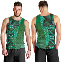 Samoan Pacific Tribal Flower Geometric Art Tattoos Men Tank Top Siapo Pattern Emerald Glow - Polynesian Pride