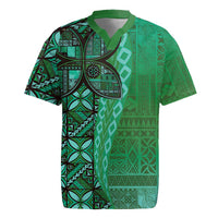 Samoan Pacific Tribal Flower Geometric Art Tattoos Rugby Jersey Siapo Pattern Emerald Glow - Polynesian Pride