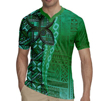 Samoan Pacific Tribal Flower Geometric Art Tattoos Rugby Jersey Siapo Pattern Emerald Glow - Polynesian Pride