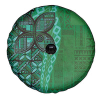 Samoan Pacific Tribal Flower Geometric Art Tattoos Spare Tire Cover Siapo Pattern Emerald Glow - Polynesian Pride