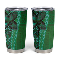 Samoan Pacific Tribal Flower Geometric Art Tattoos Tumbler Cup Siapo Pattern Emerald Glow LT03 Green - Polynesian Pride