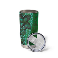 Samoan Pacific Tribal Flower Geometric Art Tattoos Tumbler Cup Siapo Pattern Emerald Glow LT03 - Polynesian Pride