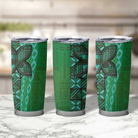 Samoan Pacific Tribal Flower Geometric Art Tattoos Tumbler Cup Siapo Pattern Emerald Glow LT03 - Polynesian Pride