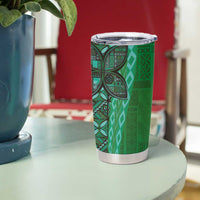 Samoan Pacific Tribal Flower Geometric Art Tattoos Tumbler Cup Siapo Pattern Emerald Glow LT03 - Polynesian Pride